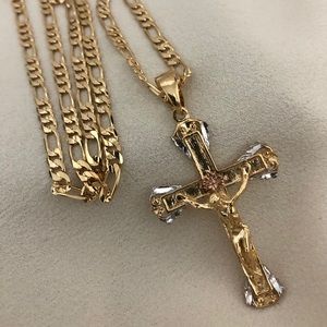 18k Gold Tricolor Filled Crucifix Necklace
